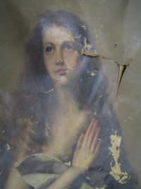 Schäden an der Originalkopie "Heilige Agnes" nach Ribera, einem Exponat des Reiff-Museums